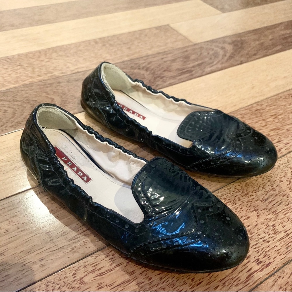 Prada | Patent Leather Navy Black Flats Loafers
